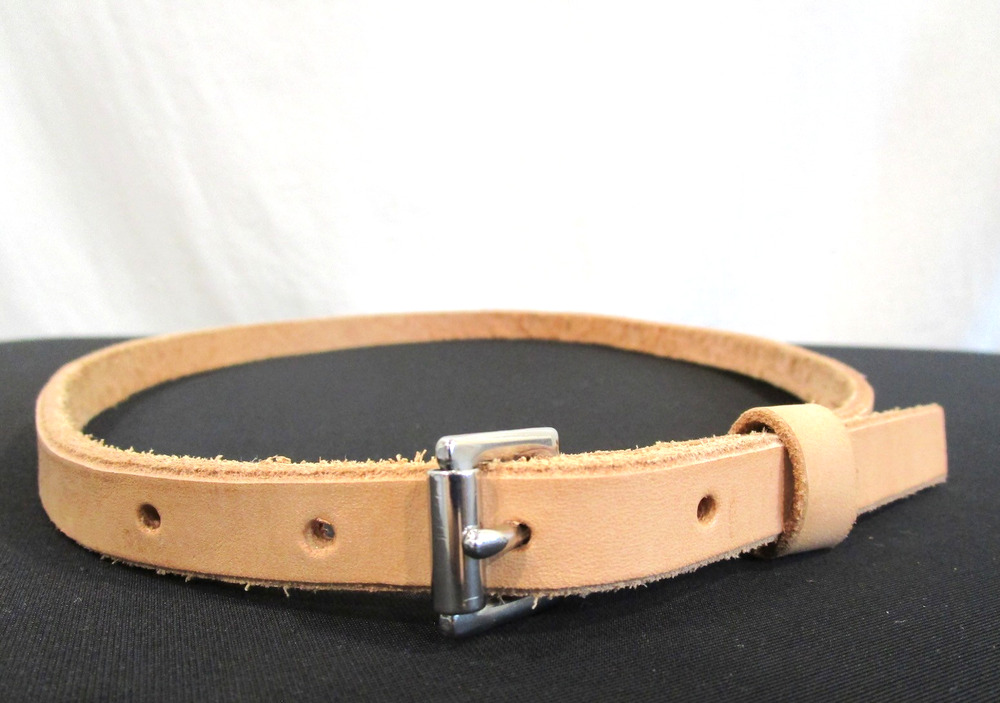 Handmade Nude Beige Natural Leather Silver Buckle Skinny Belt Sz M /L, 32"-35"